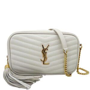 Yves Saint Laurent  Lou Mini Chevron Leather Camera Crossbody Bag Off White